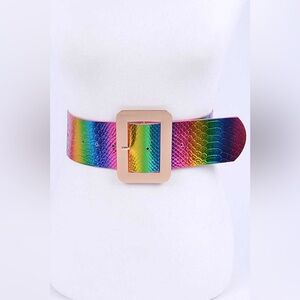 Rainbow Metallic Vegan Snakeskin Leather Statement Belt